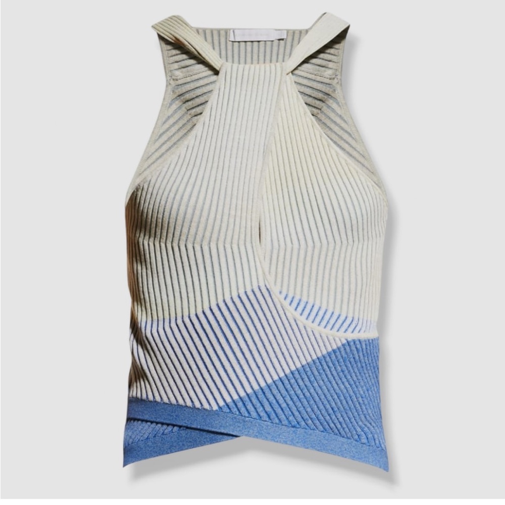 Jonathan Simkhai Cream and Blue Ribbed Knit Top